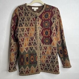 Doncaster Geometric Long Cardigan M‎ Aztec Wool Blend Multicolor Nature Browns